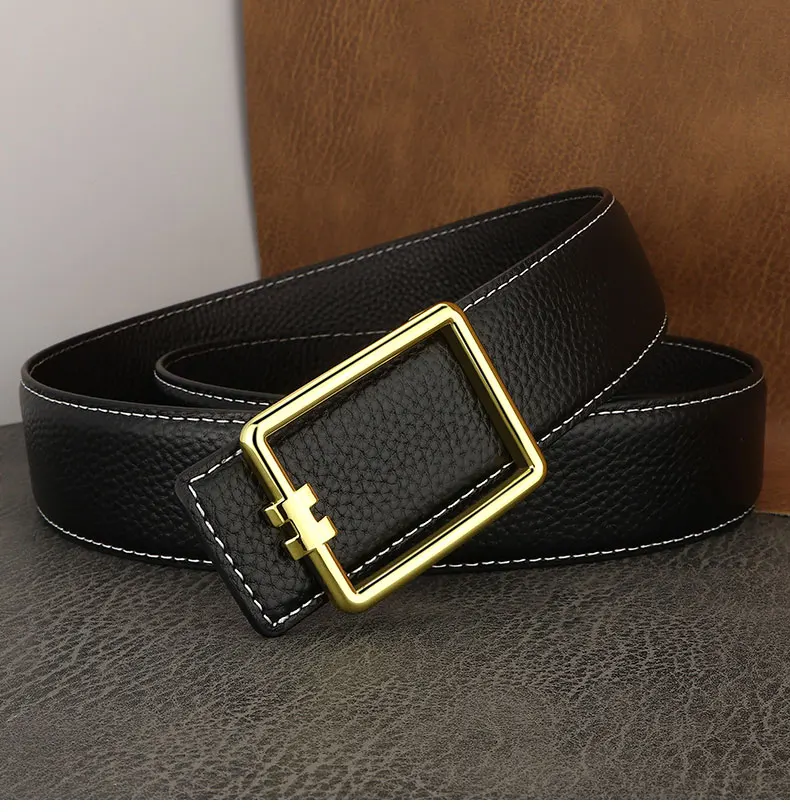 Designer Square Slide Fashion Buckle Brown Belts High Quality Men Full Grain Leather Luxury Famous Brand Young Men Ceinture Homm