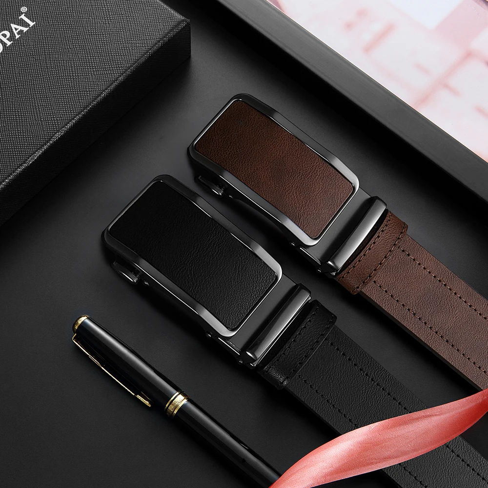 Automatic Buckle Belt for Men Famous Brand Business Belt Men High-quality PU Leather Waist Straps Black Male Jeans Belts for Men