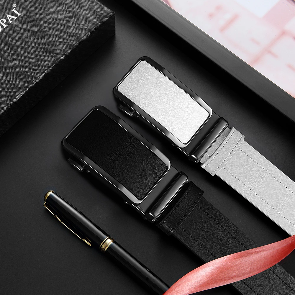 Automatic Buckle Belt for Men Famous Brand Business Belt Men High-quality PU Leather Waist Straps Black Male Jeans Belts for Men