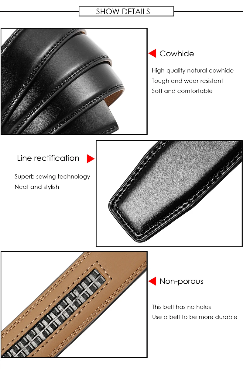 VATLTY New 3.0cm Men's Genuine Leather Belt Without Buckle Natural Cowhide Non-porous Belt Trousers Brown Belt Girdles Male