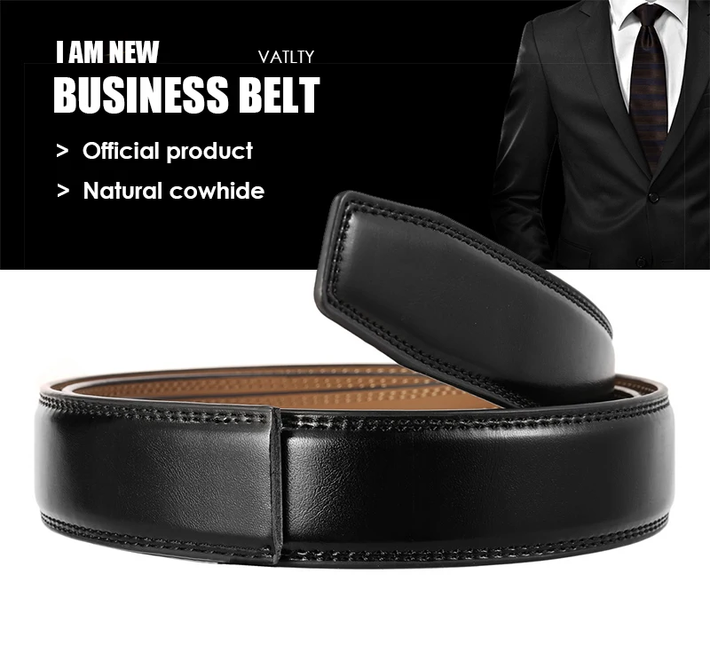 VATLTY New 3.0cm Men's Genuine Leather Belt Without Buckle Natural Cowhide Non-porous Belt Trousers Brown Belt Girdles Male