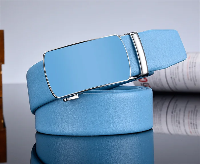 Men and Women Sky-blue Automatic Buckle Belt 2026 New Fashion Male Business Leisure Belt Bandwidth 3CM & 3.5CM