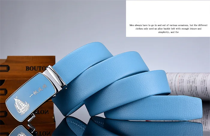 Men and Women Sky-blue Automatic Buckle Belt 2026 New Fashion Male Business Leisure Belt Bandwidth 3CM & 3.5CM