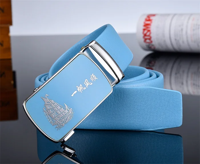Men and Women Sky-blue Automatic Buckle Belt 2026 New Fashion Male Business Leisure Belt Bandwidth 3CM & 3.5CM