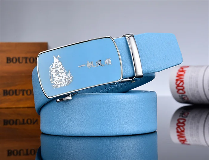 Men and Women Sky-blue Automatic Buckle Belt 2026 New Fashion Male Business Leisure Belt Bandwidth 3CM & 3.5CM