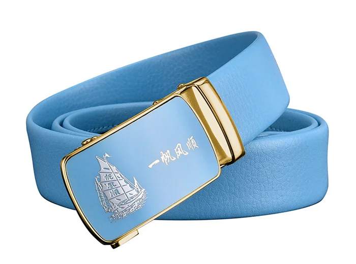 Men and Women Sky-blue Automatic Buckle Belt 2026 New Fashion Male Business Leisure Belt Bandwidth 3CM & 3.5CM