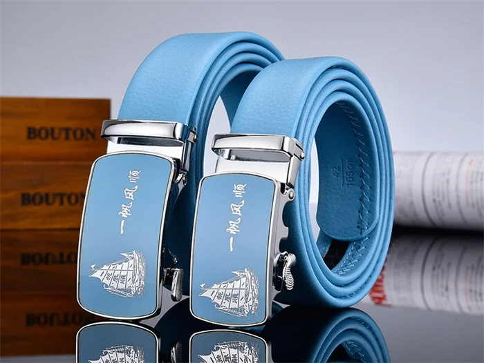 Men and Women Sky-blue Automatic Buckle Belt 2026 New Fashion Male Business Leisure Belt Bandwidth 3CM & 3.5CM