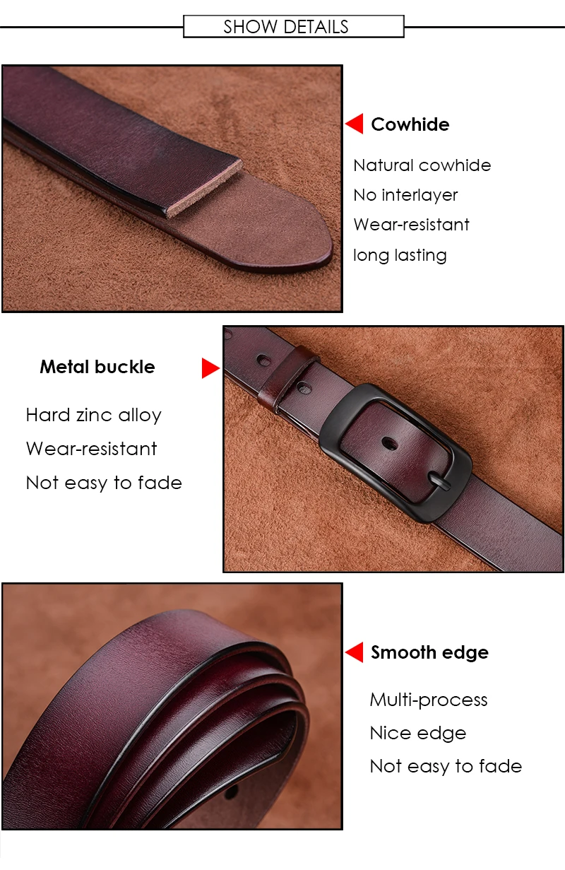 VATLTY Stylish Leather Belt for Women Matte Alloy Buckle Natural Cowhide 2.8cm Ladies Belt Jeans Brown Trousers Belt Female