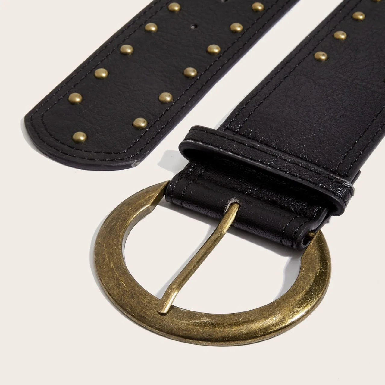 American Streetwear Rivet Wide Belt Women Vintage Metal Buckle Black/Brown Street Style Accessory