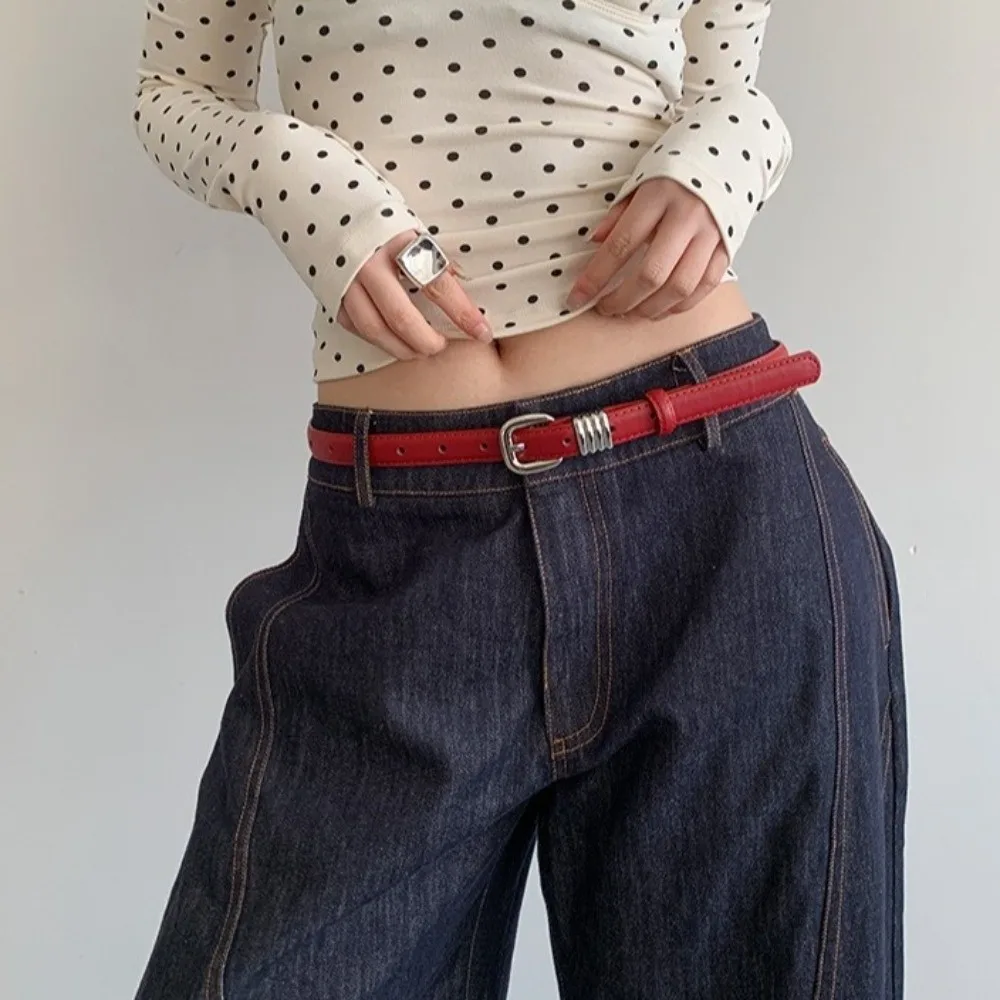 Casual Y2k Women's Belt Thin PU Leather Waist Belt Korean Style Red Dress Jeans Belt Spicy Girls