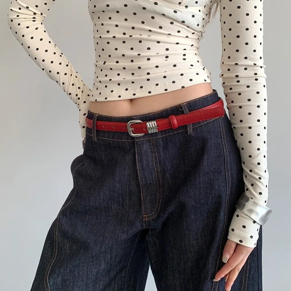 Casual Y2k Women's Belt Thin PU Leather Waist Belt Korean Style Red Dress Jeans Belt Spicy Girls