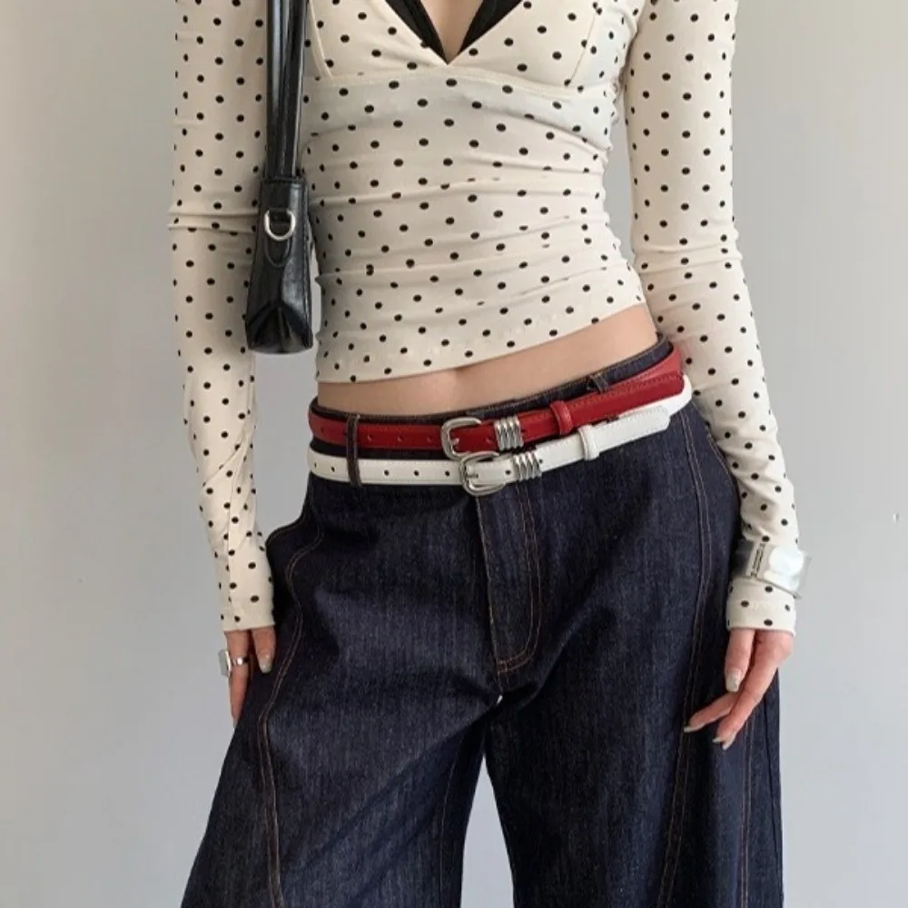 Casual Y2k Women's Belt Thin PU Leather Waist Belt Korean Style Red Dress Jeans Belt Spicy Girls
