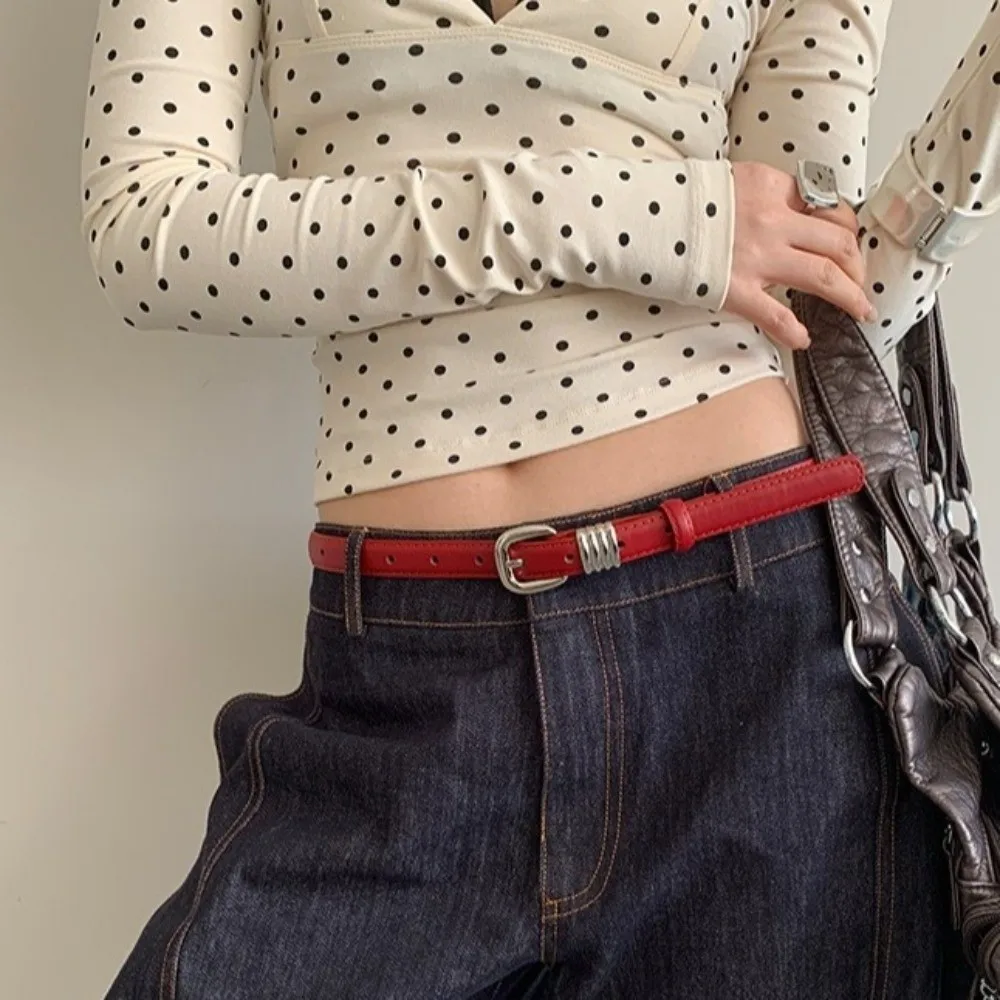 Casual Y2k Women's Belt Thin PU Leather Waist Belt Korean Style Red Dress Jeans Belt Spicy Girls