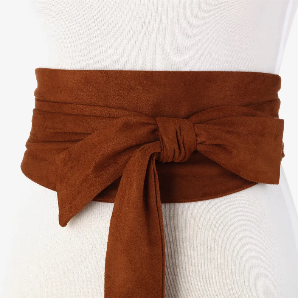 Helisopus  New Suede Belts for Women Corset Camel Autumn Winter Waist Belt Female Waistband Solid Bow Tie Wide Belts