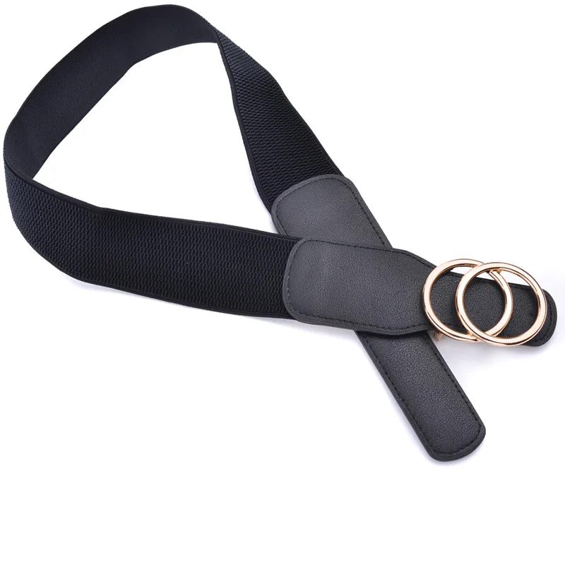 Women's Girdle Elastic Stretch Wide Waist Belts W Double Rings Buckle Cummerbunds Ladies