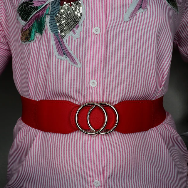 Women's Girdle Elastic Stretch Wide Waist Belts W Double Rings Buckle Cummerbunds Ladies