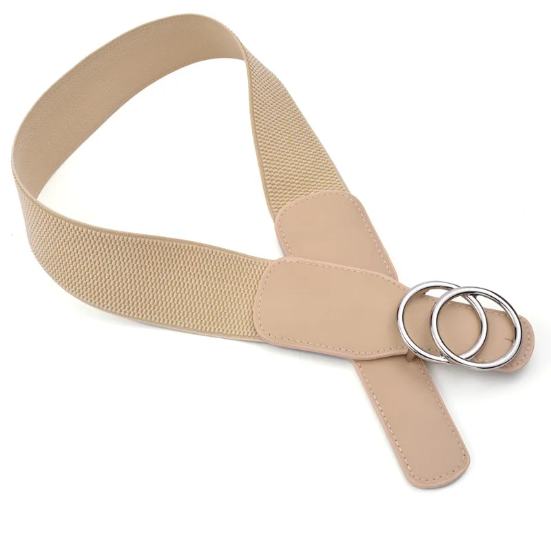 Women's Girdle Elastic Stretch Wide Waist Belts W Double Rings Buckle Cummerbunds Ladies