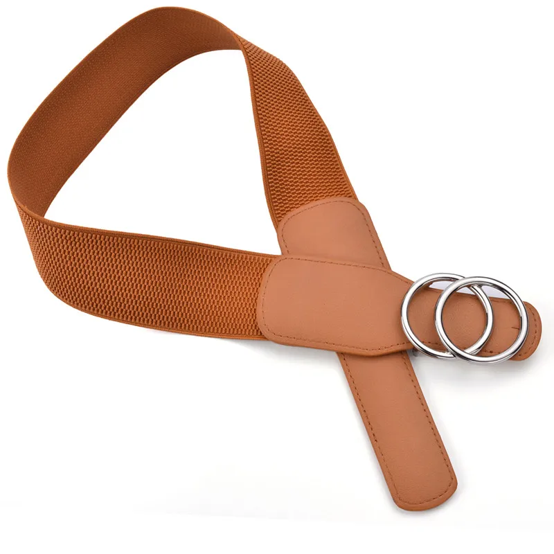 Women's Girdle Elastic Stretch Wide Waist Belts W Double Rings Buckle Cummerbunds Ladies