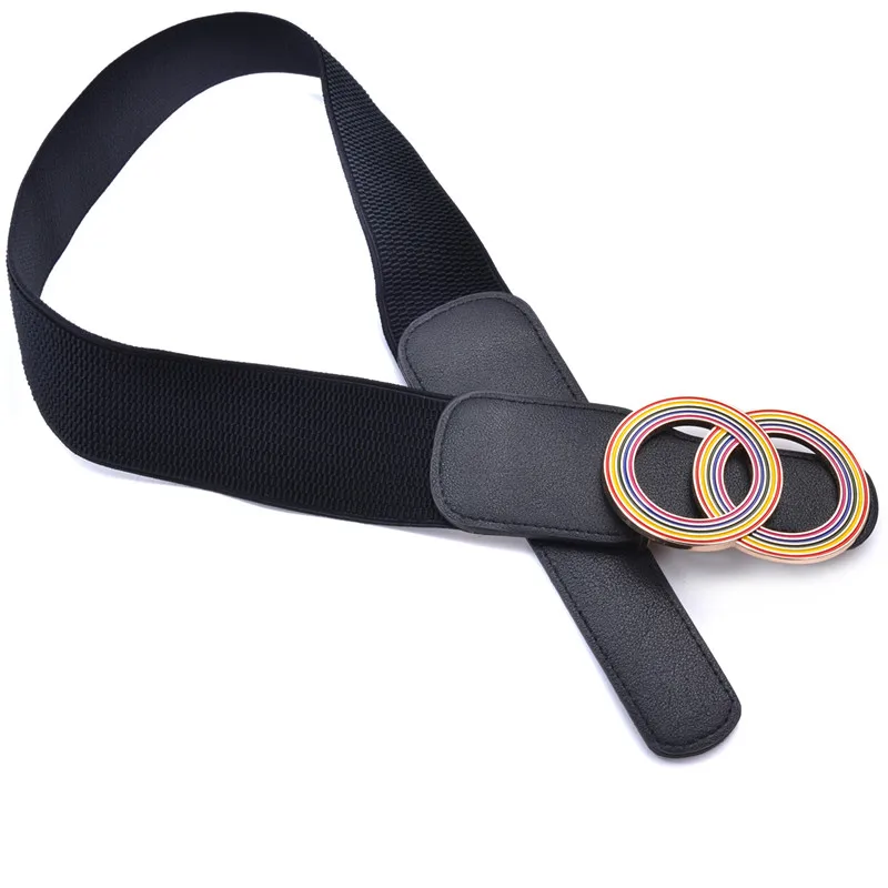 Women's Girdle Elastic Stretch Wide Waist Belts W Double Rings Buckle Cummerbunds Ladies