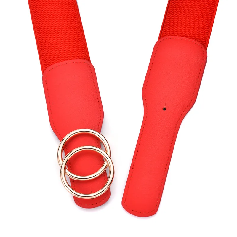 Women's Girdle Elastic Stretch Wide Waist Belts W Double Rings Buckle Cummerbunds Ladies