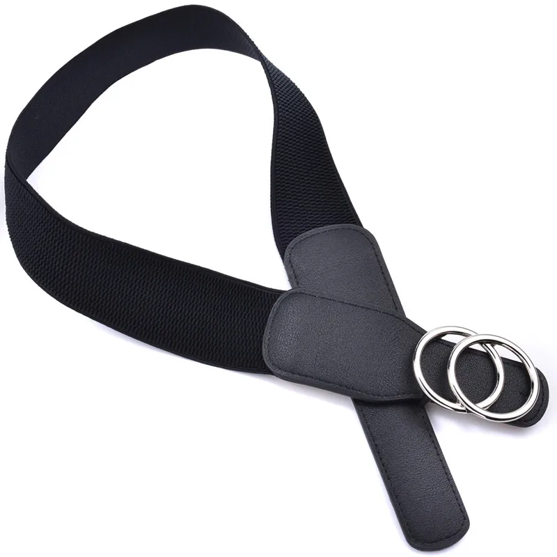 Women's Girdle Elastic Stretch Wide Waist Belts W Double Rings Buckle Cummerbunds Ladies