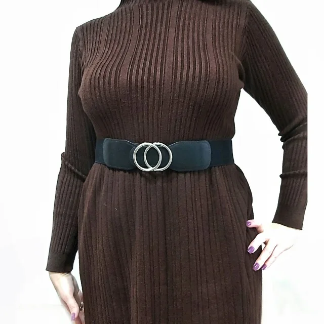 Women's Girdle Elastic Stretch Wide Waist Belts W Double Rings Buckle Cummerbunds Ladies