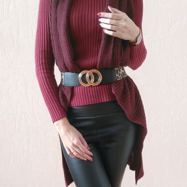 Women's Girdle Elastic Stretch Wide Waist Belts W Double Rings Buckle Cummerbunds Ladies