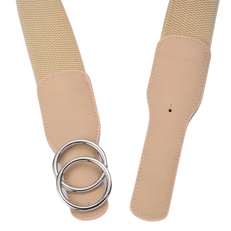 Women's Girdle Elastic Stretch Wide Waist Belts W Double Rings Buckle Cummerbunds Ladies