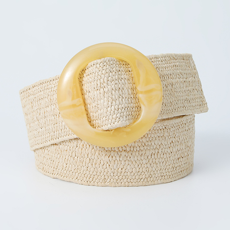 Green Black Yellow Vintage Braided Waist Belt Female Belt Round Buckle Wide Style Elasticity Belt for Women Clothing Accessories