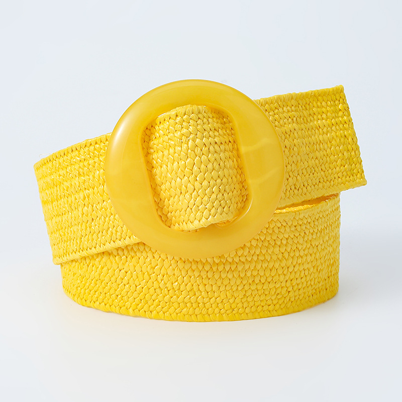 Green Black Yellow Vintage Braided Waist Belt Female Belt Round Buckle Wide Style Elasticity Belt for Women Clothing Accessories