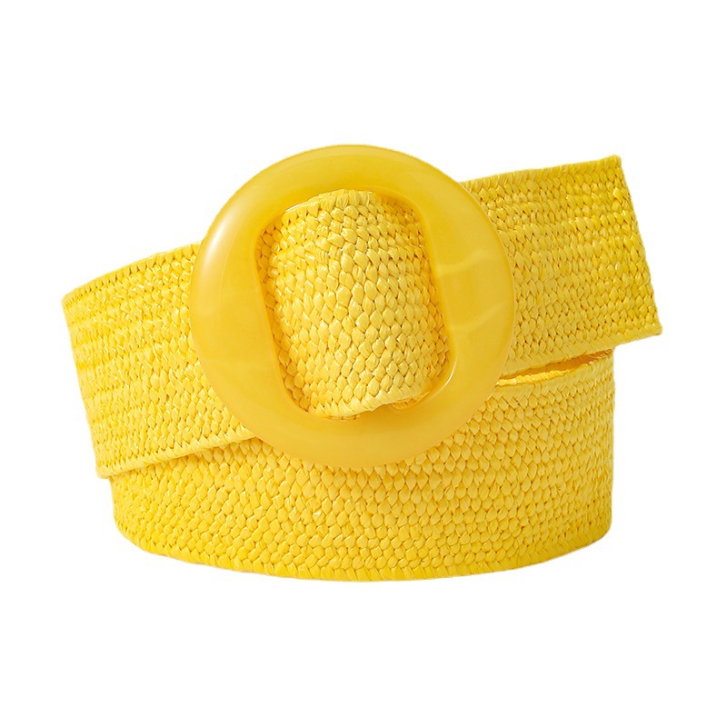 Green Black Yellow Vintage Braided Waist Belt Female Belt Round Buckle Wide Style Elasticity Belt for Women Clothing Accessories