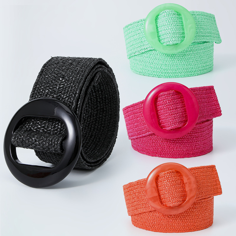 Green Black Yellow Vintage Braided Waist Belt Female Belt Round Buckle Wide Style Elasticity Belt for Women Clothing Accessories