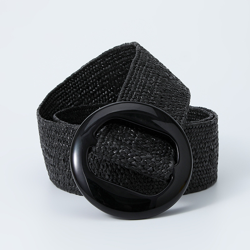 Green Black Yellow Vintage Braided Waist Belt Female Belt Round Buckle Wide Style Elasticity Belt for Women Clothing Accessories