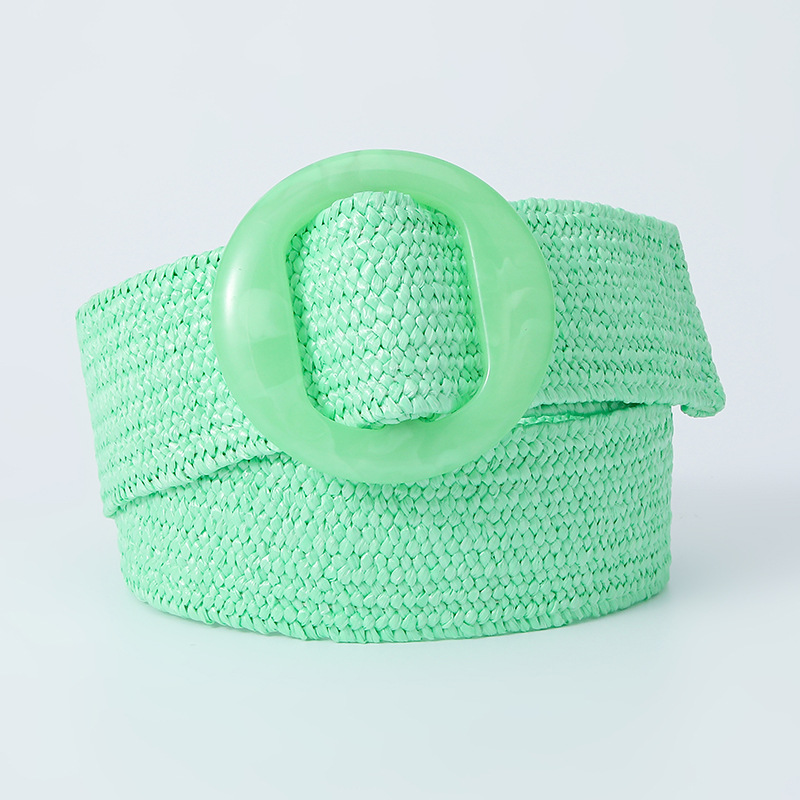 Green Black Yellow Vintage Braided Waist Belt Female Belt Round Buckle Wide Style Elasticity Belt for Women Clothing Accessories