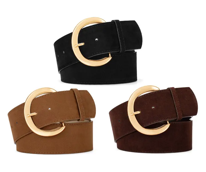 Maikun Wide Suede Belts For Women Ladies Chunky Waistband Fashion For Dress with Gold Buckle
