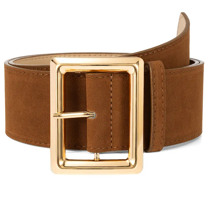 Maikun Wide Suede Belts For Women Ladies Chunky Waistband Fashion For Dress with Gold Buckle