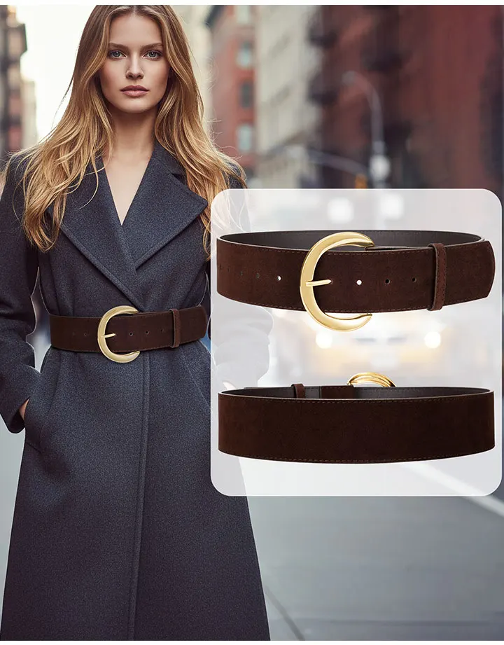 Maikun Wide Suede Belts For Women Ladies Chunky Waistband Fashion For Dress with Gold Buckle