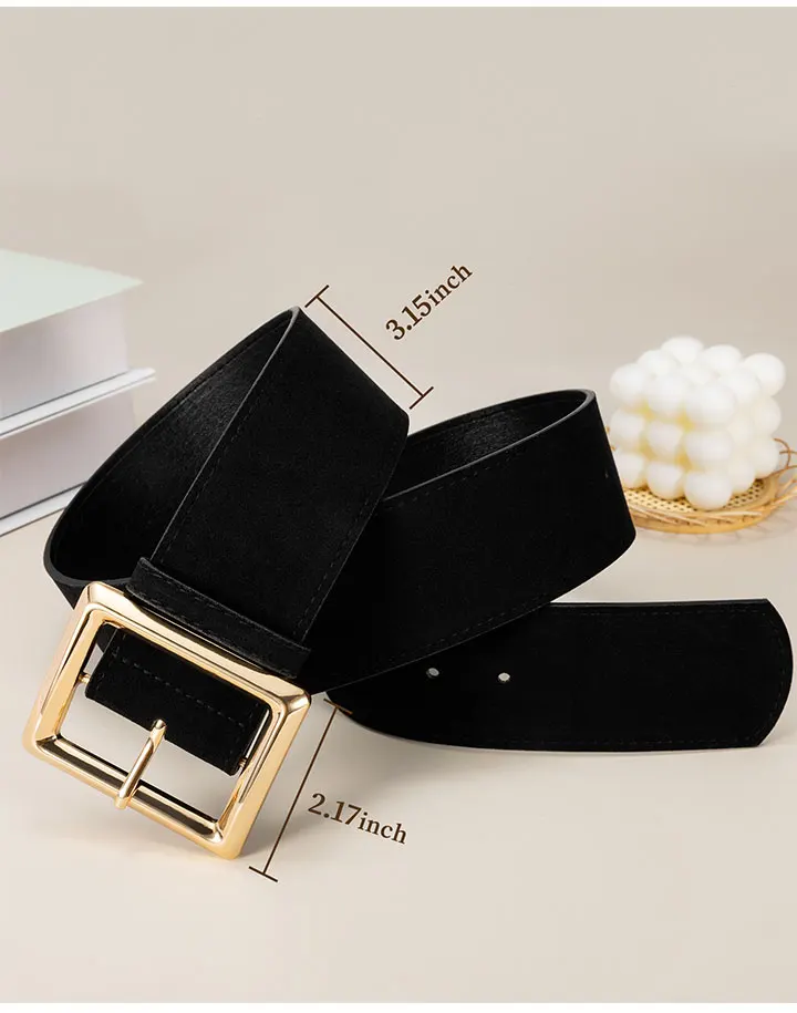 Maikun Wide Suede Belts For Women Ladies Chunky Waistband Fashion For Dress with Gold Buckle