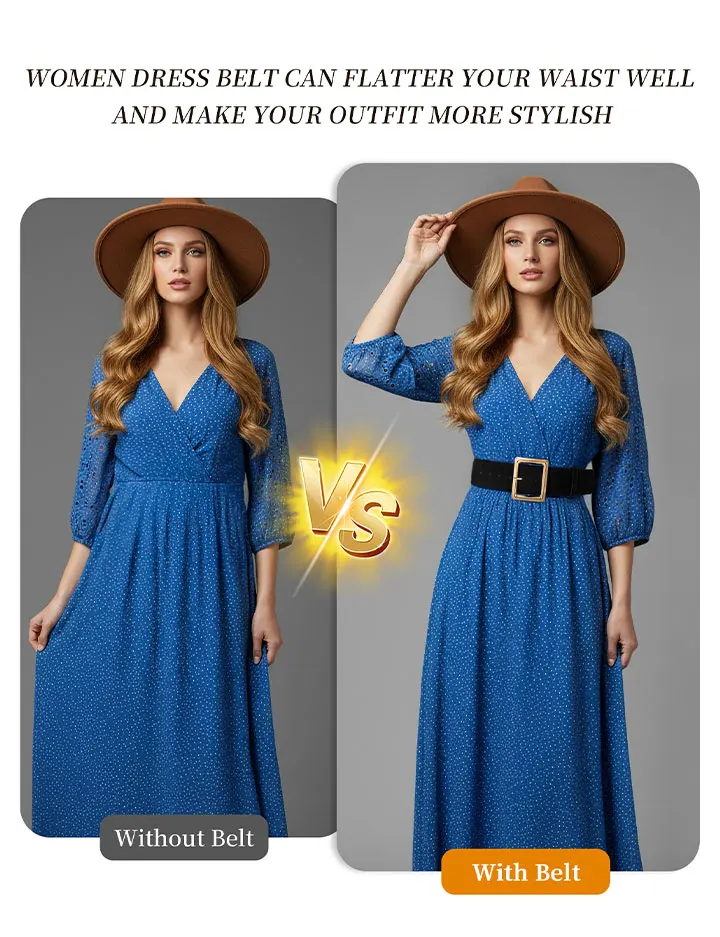 Maikun Wide Suede Belts For Women Ladies Chunky Waistband Fashion For Dress with Gold Buckle