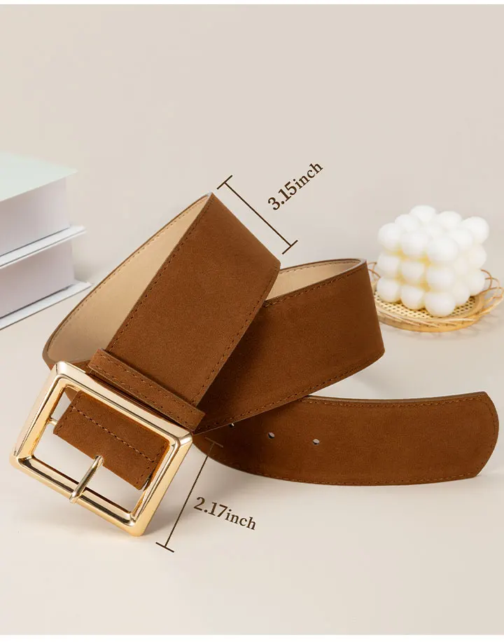 Maikun Wide Suede Belts For Women Ladies Chunky Waistband Fashion For Dress with Gold Buckle