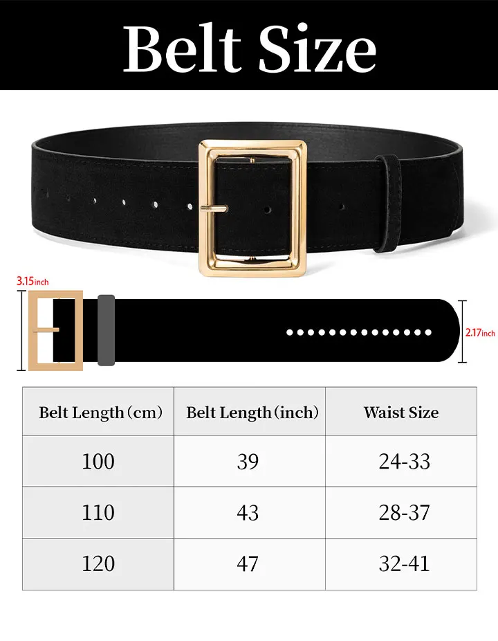 Maikun Wide Suede Belts For Women Ladies Chunky Waistband Fashion For Dress with Gold Buckle