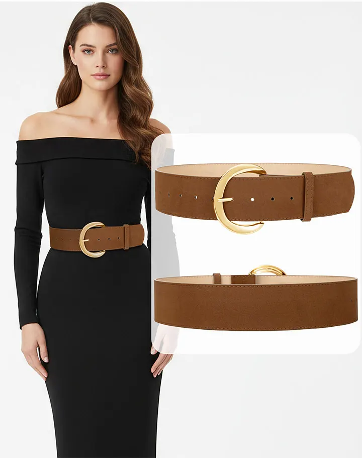 Maikun Wide Suede Belts For Women Ladies Chunky Waistband Fashion For Dress with Gold Buckle