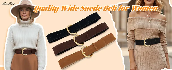 Maikun Wide Suede Belts For Women Ladies Chunky Waistband Fashion For Dress with Gold Buckle