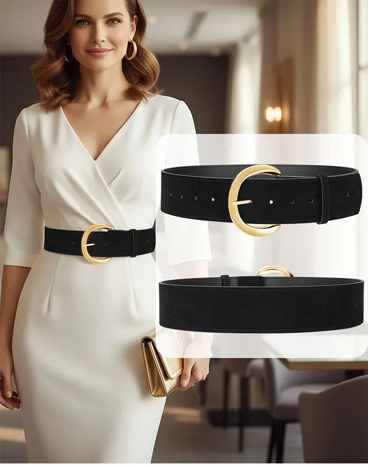 Maikun Wide Suede Belts For Women Ladies Chunky Waistband Fashion For Dress with Gold Buckle