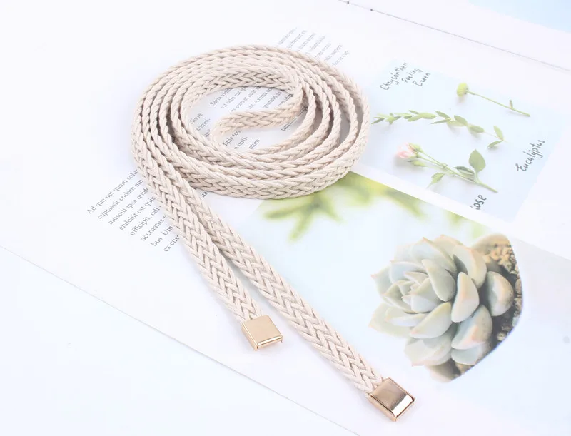 Girls Vintage Brown Thin Belts For Women Dress Knitted Woven Braided Strap Belt Waist Knotted Rope Luxury Fashion Ladies