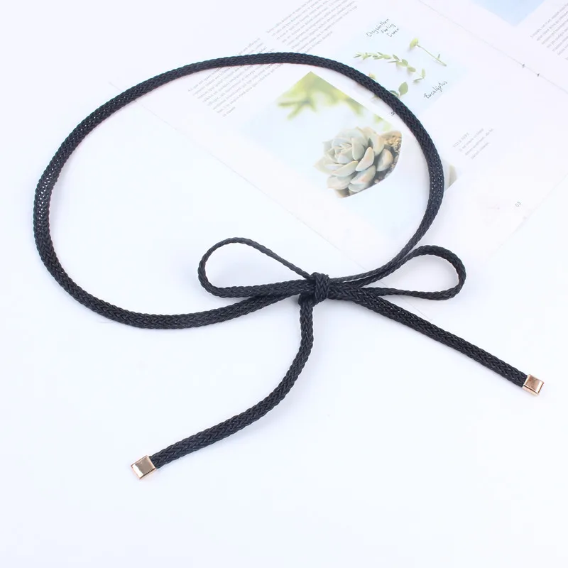 Girls Vintage Brown Thin Belts For Women Dress Knitted Woven Braided Strap Belt Waist Knotted Rope Luxury Fashion Ladies