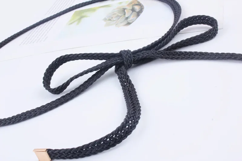 Girls Vintage Brown Thin Belts For Women Dress Knitted Woven Braided Strap Belt Waist Knotted Rope Luxury Fashion Ladies