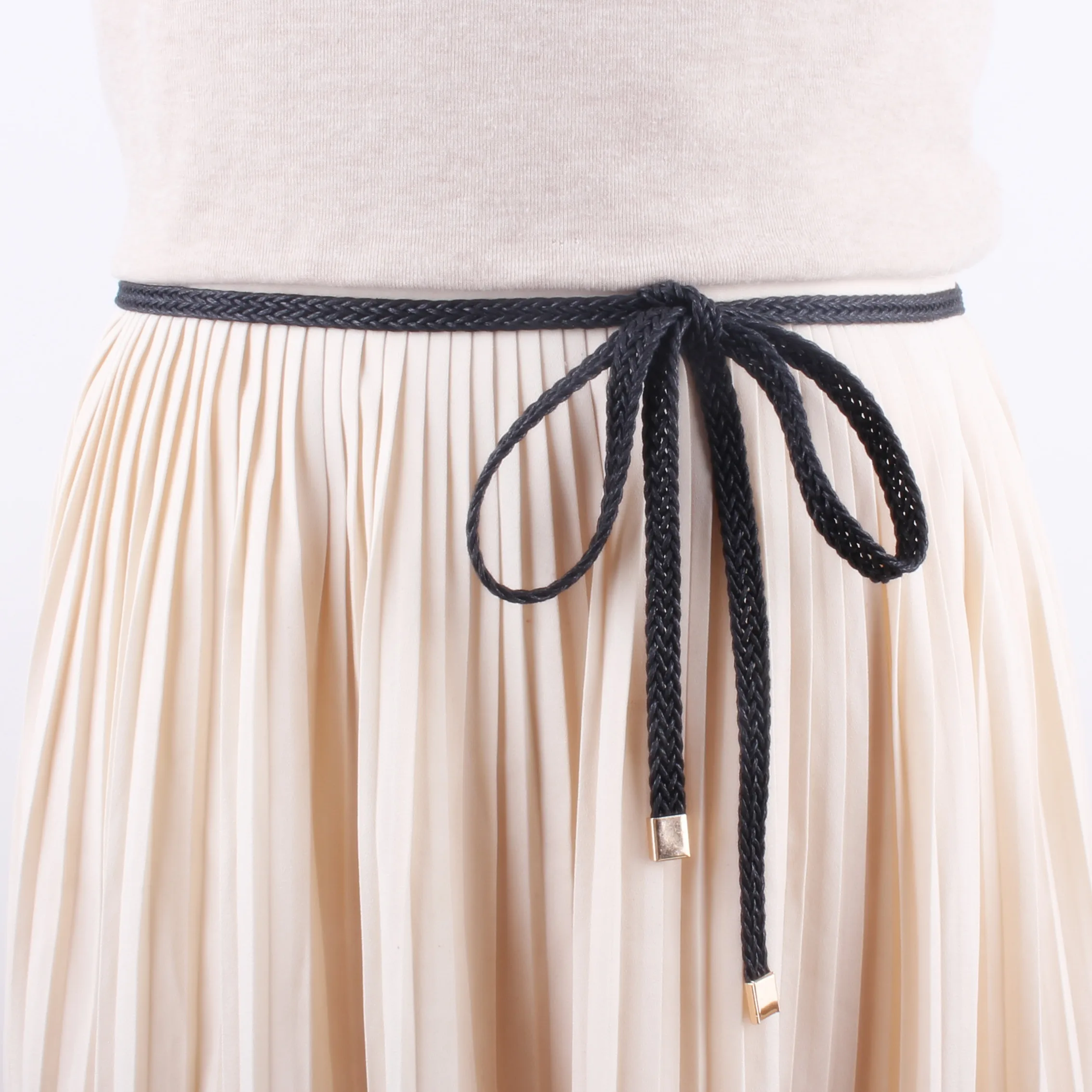 Girls Vintage Brown Thin Belts For Women Dress Knitted Woven Braided Strap Belt Waist Knotted Rope Luxury Fashion Ladies