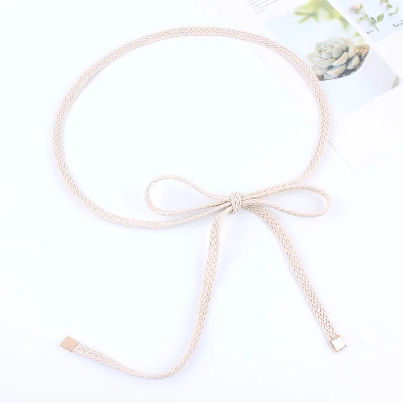 Girls Vintage Brown Thin Belts For Women Dress Knitted Woven Braided Strap Belt Waist Knotted Rope Luxury Fashion Ladies