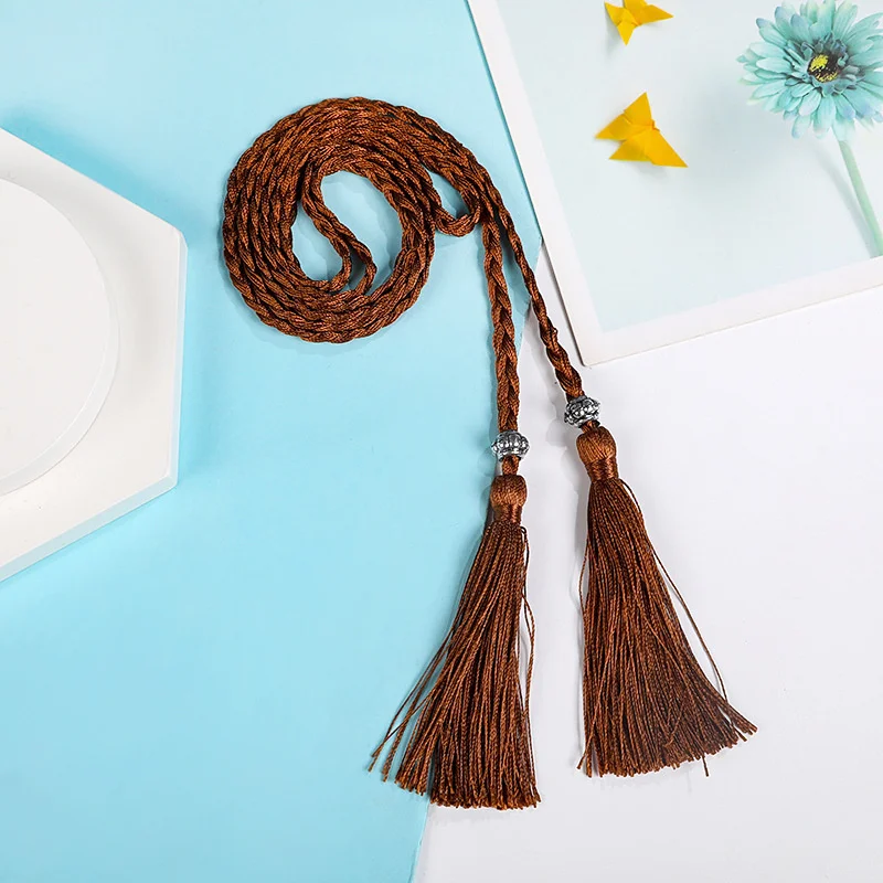 Ladies Belts Fashion Chinese Braided Style Woven Tassel Belt Women's Bohemian Tassel Waistband Waist Rope Dress Accessories